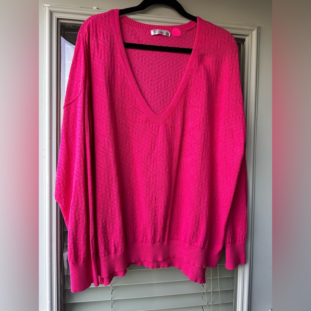 89th & Madison Oversized V-Neck Pullover Pink Sweater